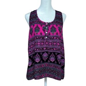 Paisley Boho Racerback Sleeveless Blouse, Boho Flowy Tank, Pink Rose Size Small